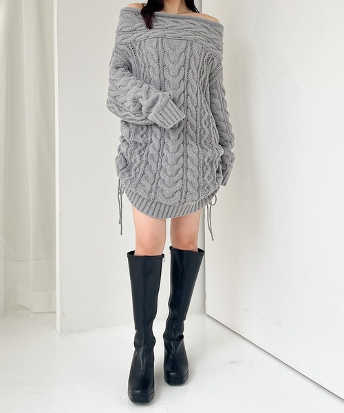 Heather ワンピース シャーリングオフショルミニワンピース