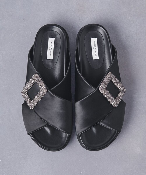 ユナイテッドアローズ UNITED ARROWS サテンビジューサンダルブラック UNITED ARROWS サンダル サテン ビジュー クロス レディース