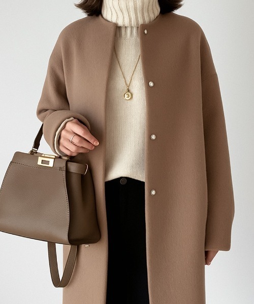 roomy ノーカラーコート コート ノーカラーロングコート レディース