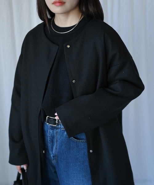 roomy ノーカラーコート コート ノーカラーロングコート レディース