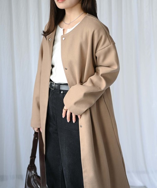 roomy ノーカラーコート コート ノーカラーロングコート レディース