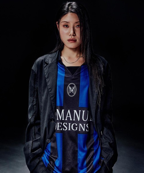 ポロシャツ ポロ A'GEM/9 × .kom 「NOMANUAL/ノーマニュアル」 STRIPE FOOTBALL SHIRT/ストライプ フットボ