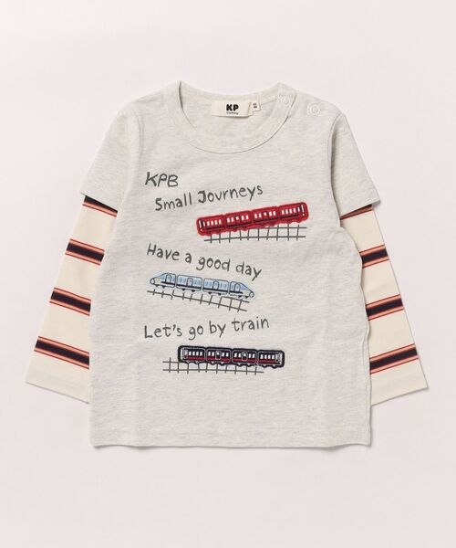 KP BOY tシャツ レイヤード風電車ワッペン長袖Tシャツ(80-130