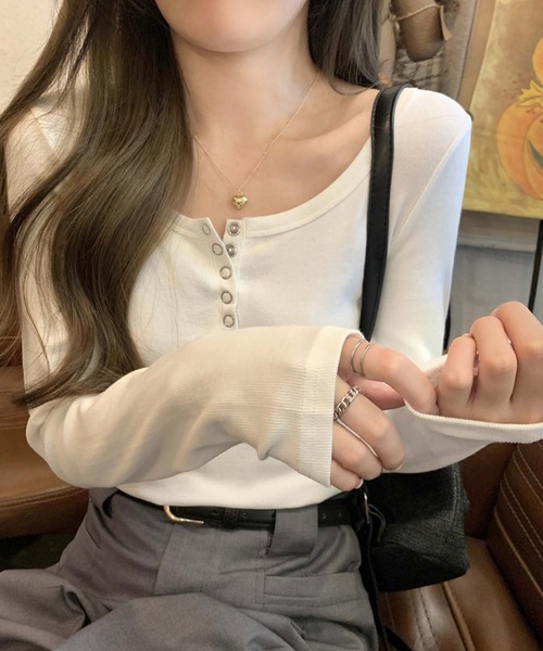 ヘンリーネック tシャツ ヘンリーネックリングスナップカットソー