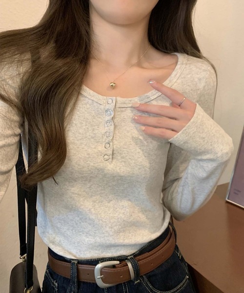 ヘンリーネック tシャツ ヘンリーネックリングスナップカットソー