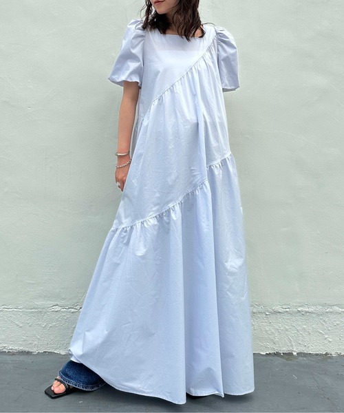 美品✨PLEATS PLEASE 斜め 変形 アシンメトリー ロングワンピース 1chaku. マルチサイズ ワンピース アシンメトリーポプリンロング
