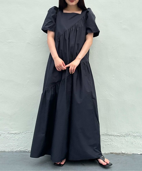 美品✨PLEATS PLEASE 斜め 変形 アシンメトリー ロングワンピース 1chaku. マルチサイズ ワンピース アシンメトリーポプリンロング