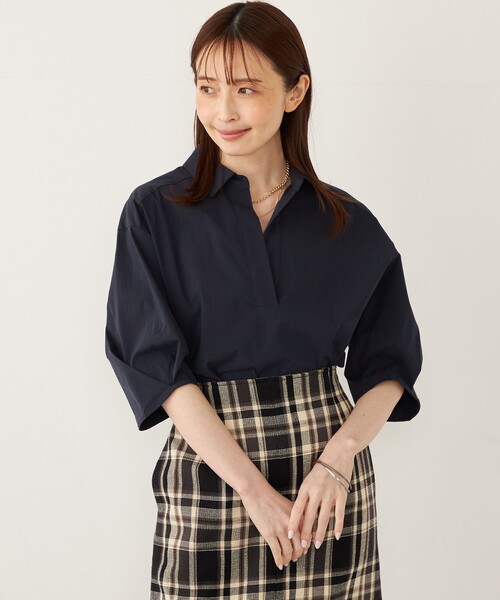 ブラウス シャツ SHIPS Colors:「手洗い可能」ストレッチ スキッパー シャツ レディース