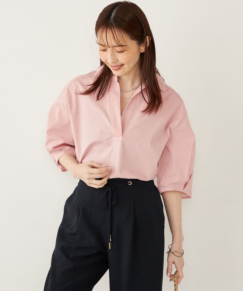 美品✨ネストローブ リネンスキッパーシャツ ブラウス バンドカラー 洗える F SHIPS Colors ブラウス シャツ Colors:「手洗い可能」ストレッチ