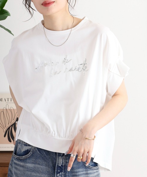 tシャツ Anna Nicola スパンコールロゴドルマントップス レディース