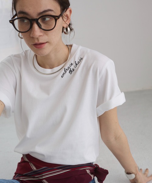 ANGIE tシャツ 刺繍 ロゴ Tシャツ (半袖） レディース