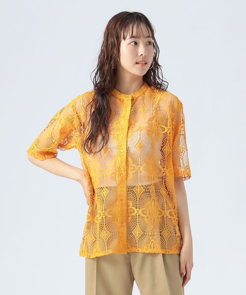 ビームス　シャツブラウス　レースカットシャツ B:MING by BEAMS（ビーミング by ビームス）【洗える】ネック