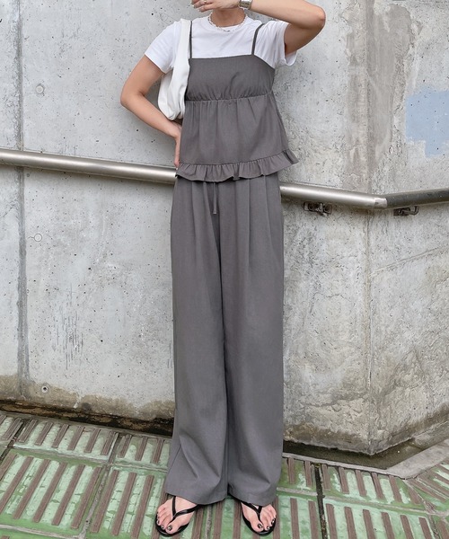 LAUIR（ラウアー） セットアップ リネン混フリルビスチェ+ワイドパンツ
