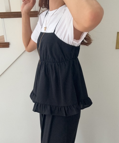LAUIR（ラウアー） セットアップ リネン混フリルビスチェ+ワイドパンツ