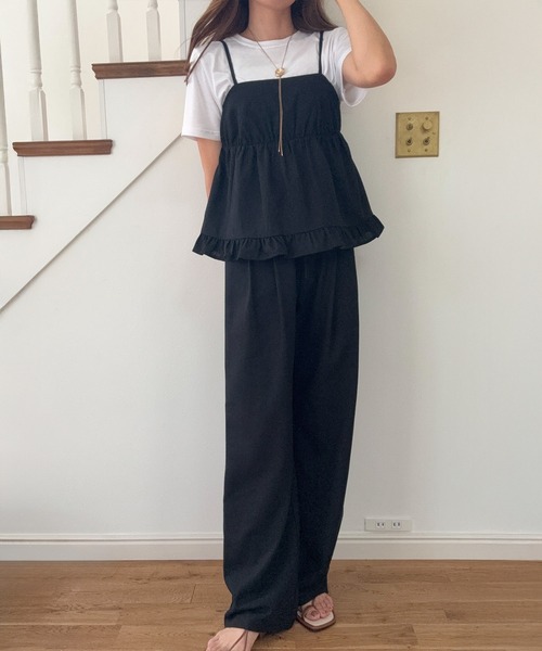 LAUIR（ラウアー） セットアップ リネン混フリルビスチェ+ワイドパンツ
