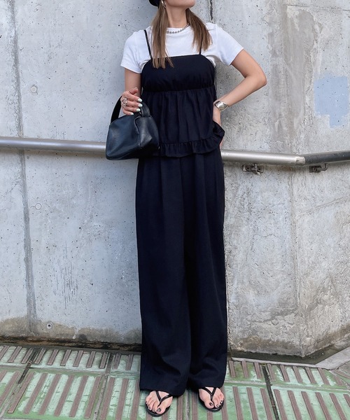 LAUIR（ラウアー） セットアップ リネン混フリルビスチェ+ワイドパンツ