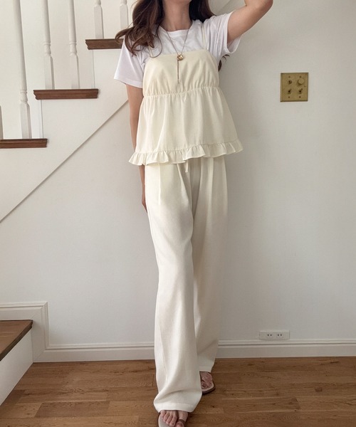LAUIR（ラウアー） セットアップ リネン混フリルビスチェ+ワイドパンツ