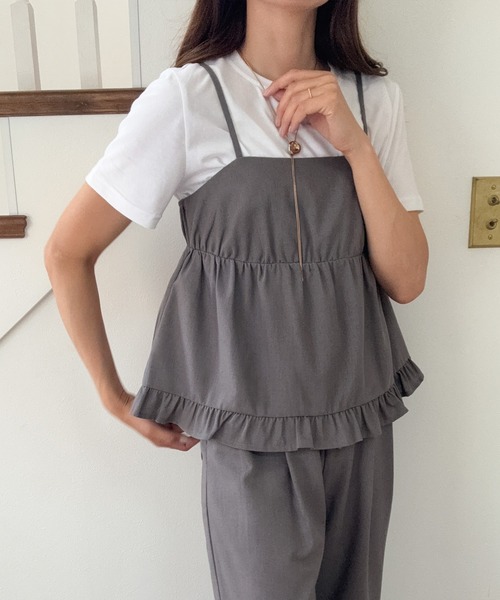 LAUIR(ラウアー) セットアップ リネン混フリルビスチェ+ワイドパンツ LAUIR(ラウアー) セットアップ リネン混フリルビスチェ+ワイドパンツ