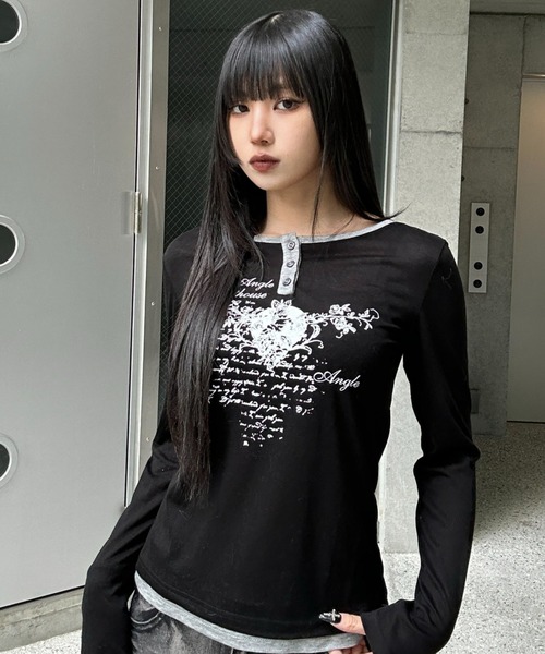 tシャツ heart print long t-shirt レディース メンズ
