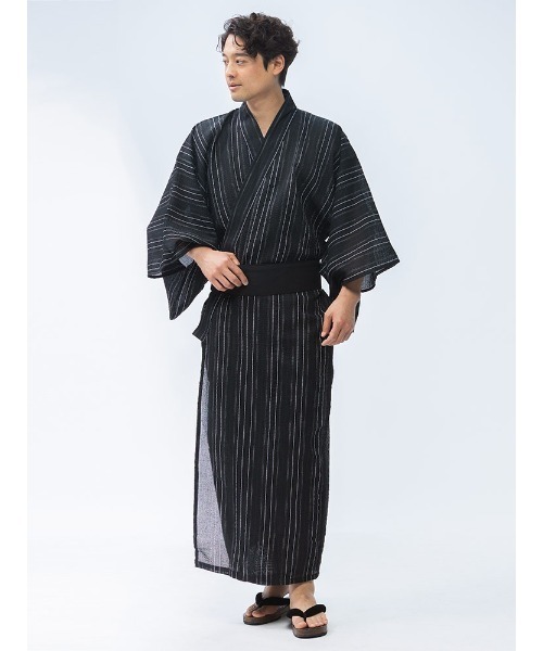 涼やか絞り浴衣4点セット♪下駄・巾着付き 浴衣 5点セット しじら織り 帯 扇子 下駄 巾着 メンズ