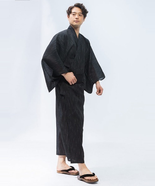 浴衣 5点セット しじら織り 帯 扇子 下駄 巾着 メンズ