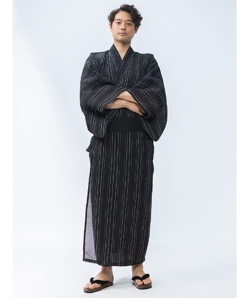 浴衣 5点セット しじら織り 帯 扇子 下駄 巾着 メンズ