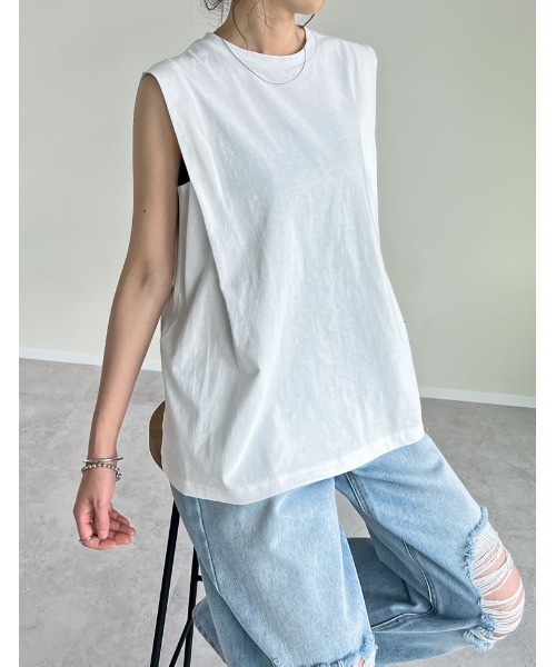Re:EDIT tシャツ 綿天竺ショルダータックノースリーブTシャツ