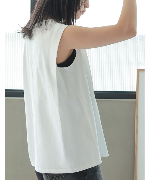 Re:EDIT tシャツ 綿天竺ショルダータックノースリーブTシャツ