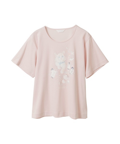 新品　PINK HOUSE　さざなみと猫　プリント　Tシャツ ピンク　カットソー PINK HOUSE（ピンクハウス） tシャツ 半袖 さざ波とねこプリント