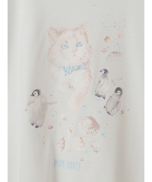 PINK HOUSE（ピンクハウス） tシャツ 半袖 さざ波とねこプリント