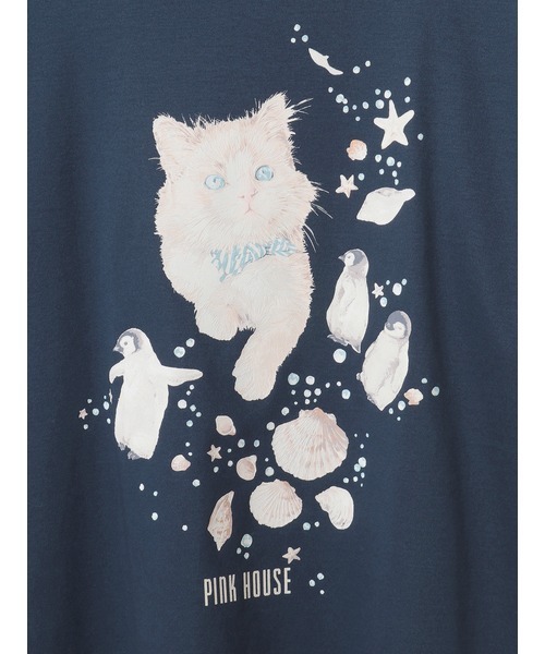 PINK HOUSE（ピンクハウス） tシャツ 半袖 さざ波とねこプリント