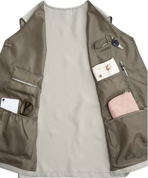 ベスト ジレ 8ポケット手ぶら着やせベスト レディース