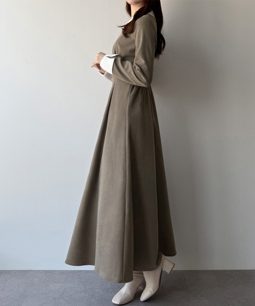 mipiarl ワンピース バイカラーコーデュロイフレアワンピース