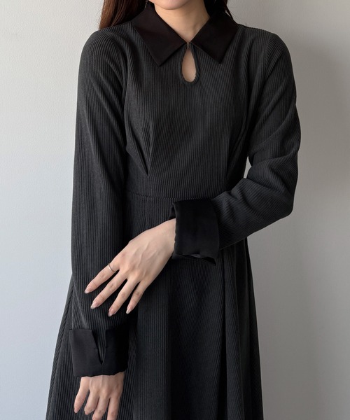 mipiarl ワンピース バイカラーコーデュロイフレアワンピース