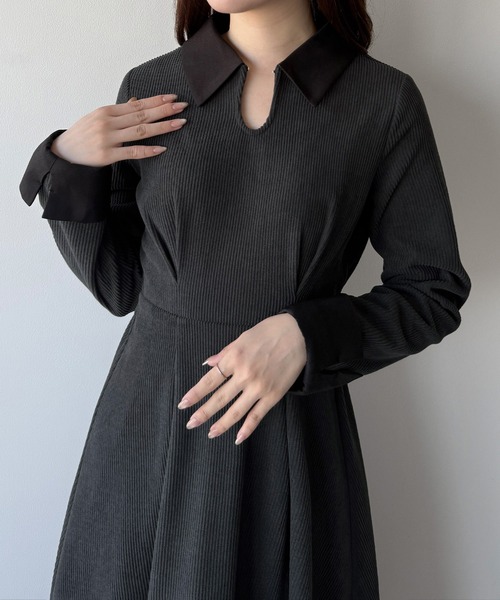 mipiarl ワンピース バイカラーコーデュロイフレアワンピース