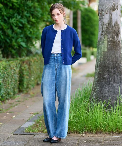DRESSTERRIOR 青 スウェット コットン混カシミヤ　M（Sに近い） DRESSTERIOR（ドレステリア） カーディガン 「洗える/カシミヤ混