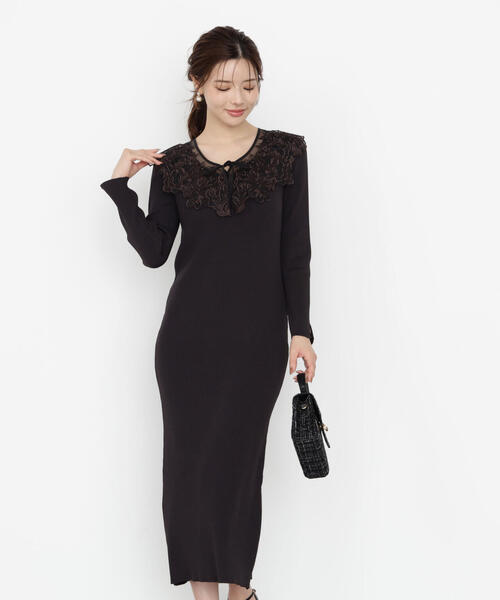 PROPORTION BODY DRESSING ワンピース ケープ風レース付きニット