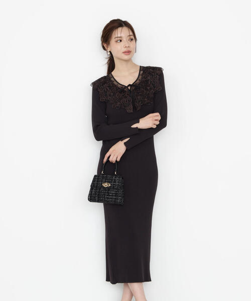 お値下げ‼️24800→22000【新品未使用】半袖ケーブルワンピース PROPORTION BODY DRESSING ワンピース ケープ風レース付きニット