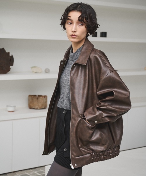 AIC. ブルゾン アウター クラッシュレザーカバーオールジャケット