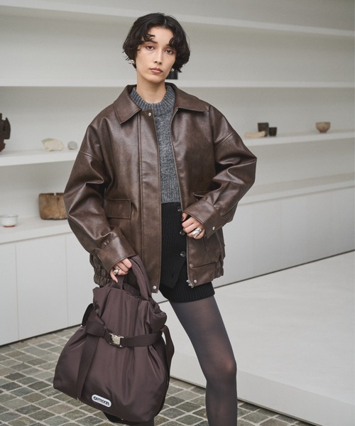 AIC. ブルゾン アウター クラッシュレザーカバーオールジャケット