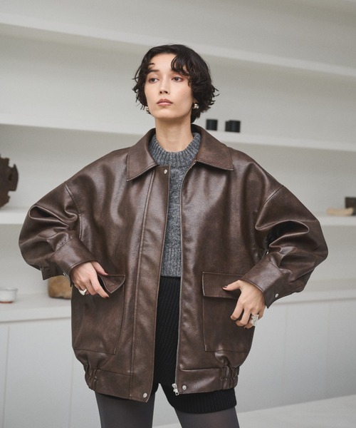 AIC. ブルゾン アウター クラッシュレザーカバーオールジャケット