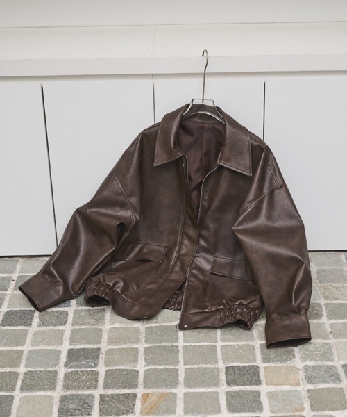 AIC. ブルゾン アウター クラッシュレザーカバーオールジャケット