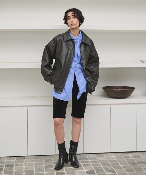 AIC. ブルゾン アウター クラッシュレザーカバーオールジャケット