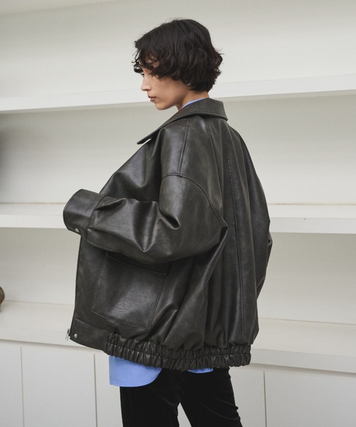 AIC. ブルゾン アウター クラッシュレザーカバーオールジャケット