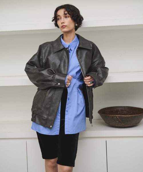 AIC. ブルゾン アウター クラッシュレザーカバーオールジャケット