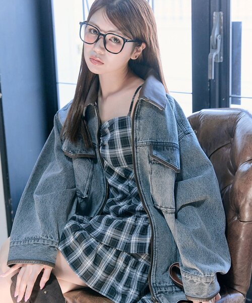OLIVE des デニムジャケット gジャン 配色衿デニムブルゾン