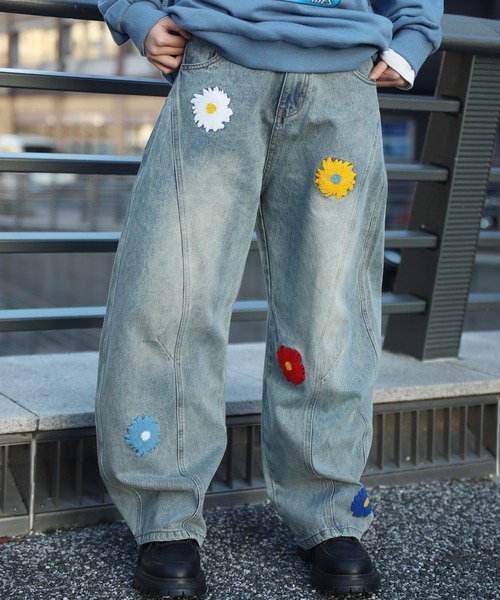 ジーンズ コクーン フラワーモチーフ デニムパンツ メンズ レディース