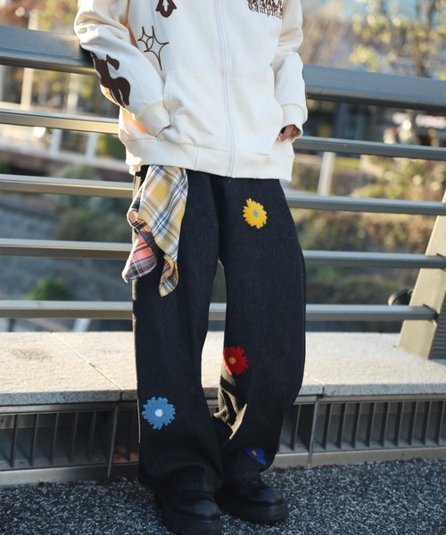 ジーンズ コクーン フラワーモチーフ デニムパンツ メンズ レディース