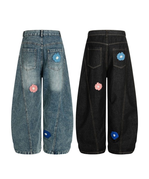 ジーンズ コクーン フラワーモチーフ デニムパンツ メンズ レディース