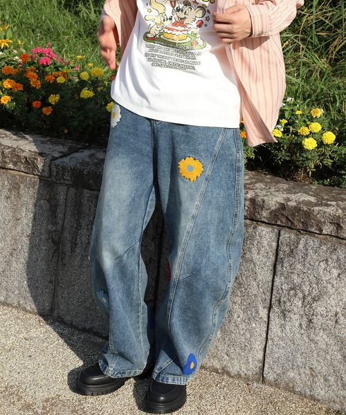 ジーンズ コクーン フラワーモチーフ デニムパンツ メンズ レディース